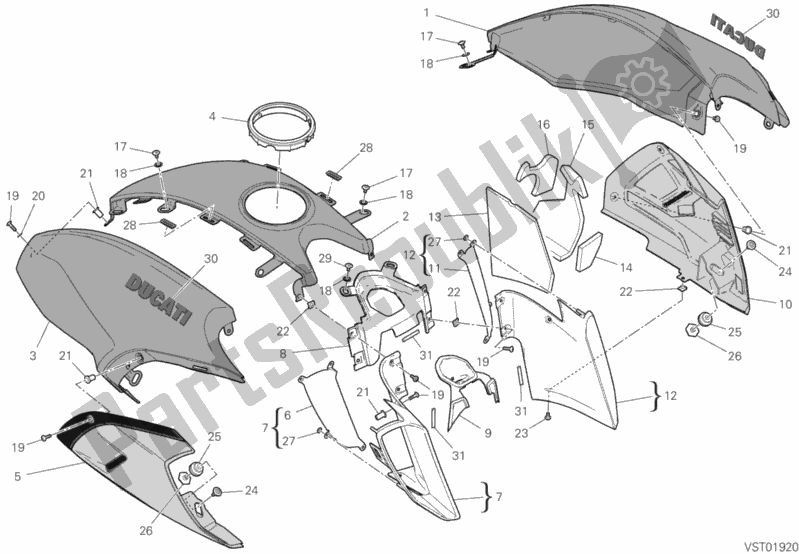 Tutte le parti per il 36b - Carenatura del Ducati Diavel 1260 Thailand 2019